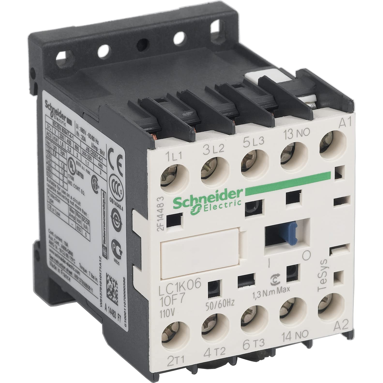 Schneider Electric LC1K0610F7 TeSys K Contactor 6A 110V
