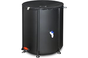 LOSTRONAUT 53 Gallon Portable Rain Barrel Water Tank - Collapsible Rainwater Collection System Storage Container - Water Collector Barrels Include Two Spigots and Overflow Kit - Comes with 25 Garden Labels