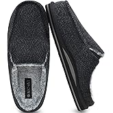 ONCAI Mens Clog Slippers with Arch Support Stripe Faux Fur Cotton-Blend High-Density Memory Foam Warm House Slippers Slip-on Indoor Outdoor Rubber Sole Size 7-16
