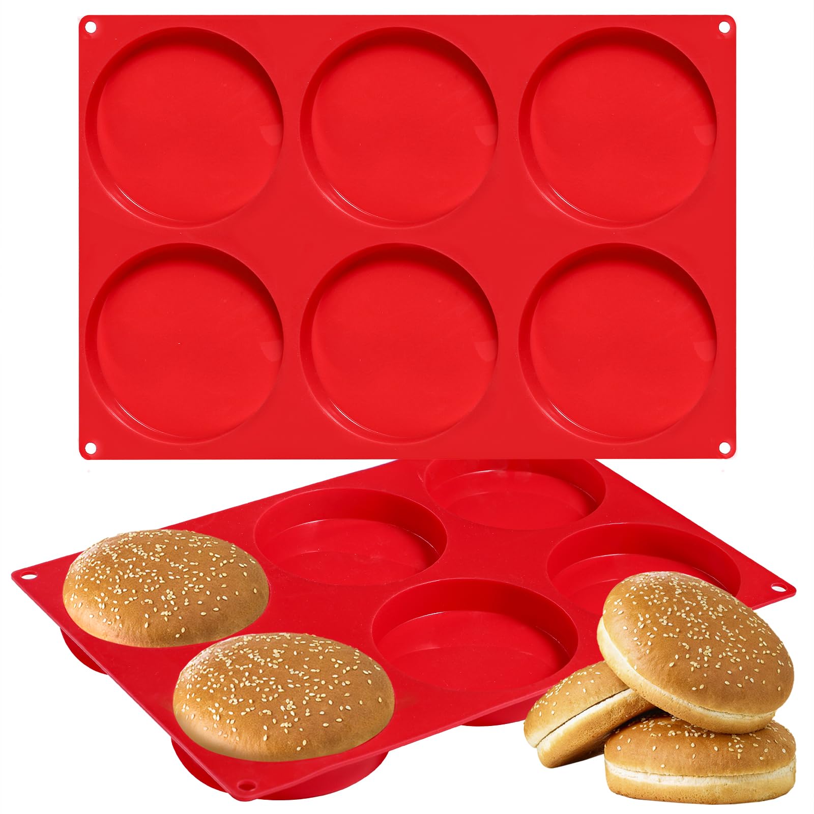webake Brioche Burger Buns Moulds Silicone Yorkshire Pudding Tray 2 Pcs 6 Cavity 10 cm Large Yorkshire Pudding Tin Disc Cake Mold Resin Coaster Moulds, 33 x 22,2 x 2 cm