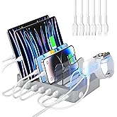 SooPii Premium 6-Port USB Charging Station Organizer for Multiple Devices, 6 Short Charging Cables and One Upgraded i-Watch C