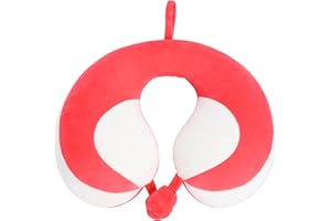 REFLYAWAY Kids Chin Supporting Travel Neck Pillow for Car Seat Sleep, U-Shape Comfortably Supports Head, Neck and Chin Portable Traveling Accessories for Airplane, Car, Outgoing (Red+White)