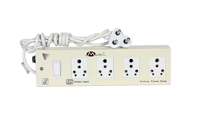 Mute Power Extension Strip 4 Socket & I ISI Master Switch 3 Core 2.2 Meters 16 Amp Surge Protector Power Strip.