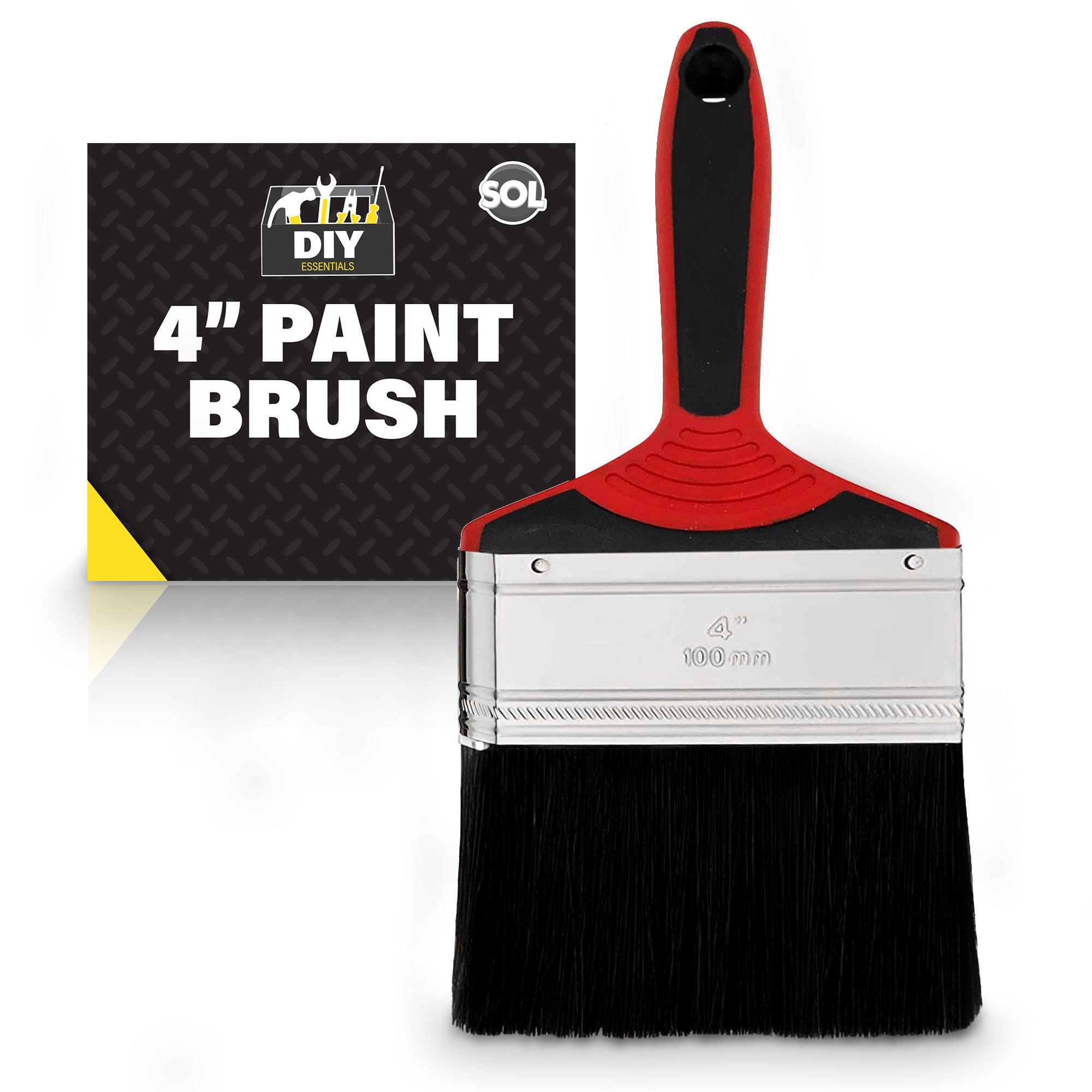 SOL 4 Inch Paint Brush - Fence Paint Brush for Interior and Exterior - Ideal for DIY, Walls, Woodwork, and Home Renovation - Soft Bristles for Smooth Finish