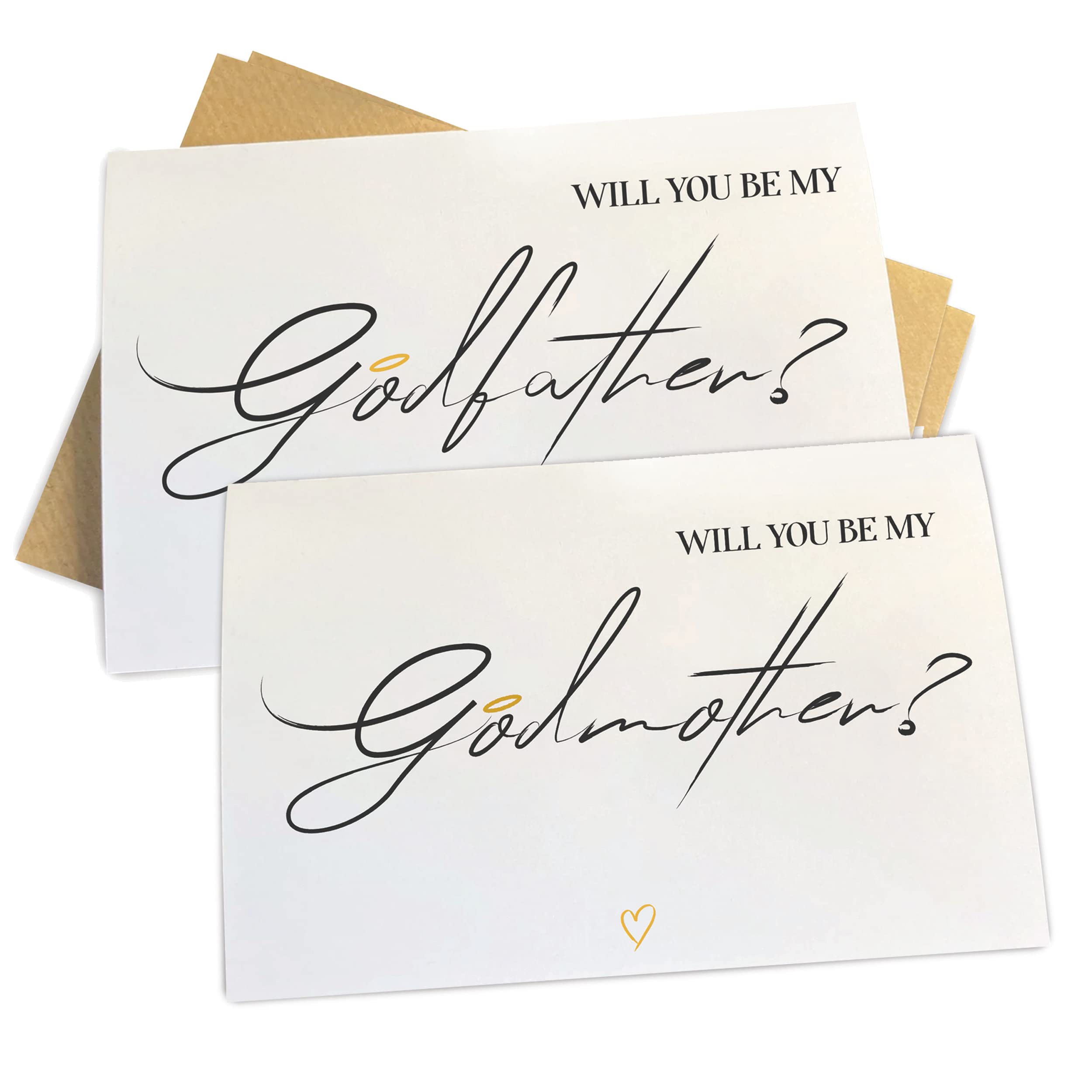 Lovely Little Things Godparent Card Set – “Will You Be My Godmother” and Godfather Cards – 2 Blank A6 Cards with Kraft Envelopes – FSC Certified, Made in UK
