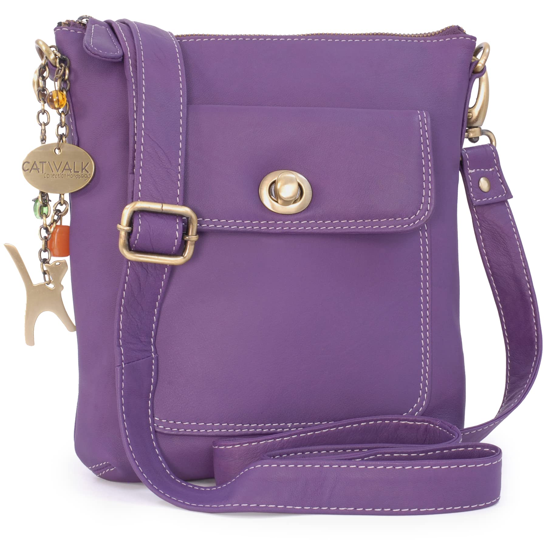 Catwalk Collection Handbags - Small Leather Cross Body Bag For Women - Adjustable Detachable Shoulder Strap - Laura - Purple