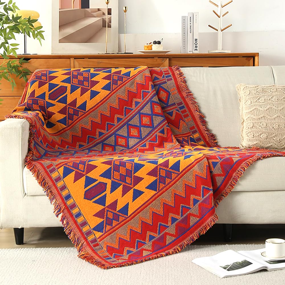 RAIN QUEEN Kilim Rug Indian Rag Rug,Bohemian Throw Blanket for Sofa Chair Cover Tablecloth, Large Traditional Boho Throw Blankets for Hallways,Living Rooom, Bedroom (A2, 250 x 230 x 0.01 cm)