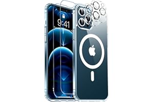 Red2Fire Strong Magnetic for iPhone 12 Pro Max Case, [Compatible with MagSafe] [Tempered Glass Screen Protector + Camera Lens Protector] Heavy Duty Shockproof Protective Phone Case Cover (Clear)