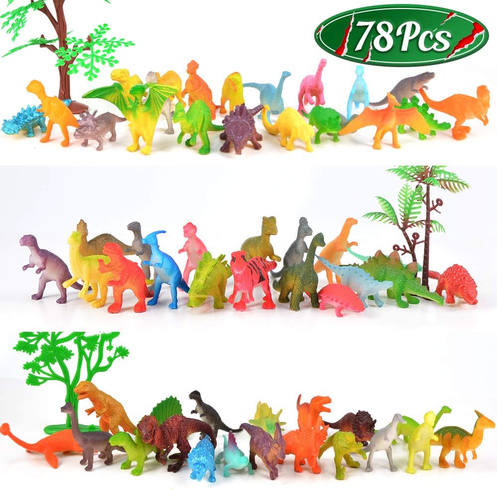 78Pcs Dinosaur Toys with Storage Box, Cake Toppers Mini Dinosaur Toys Set Dinosaur Figurines for 3+ Years Old Kid Dino Party Favors Supplies Super Christmas Gifts for Girls Boys Toddlers Birthday Gift