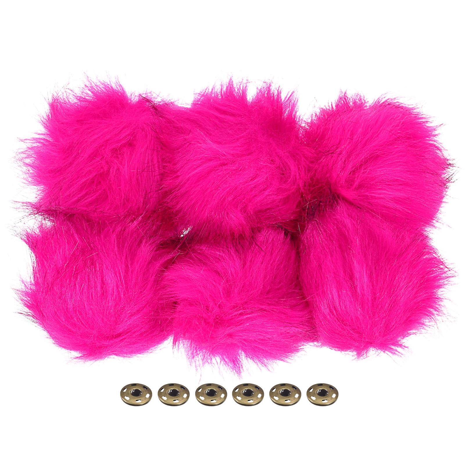 PATIKIL Faux Fur Pom Poms for Hats, 6 Pcs Fluffy Soft Fur Poms Balls with Snap Button for Keychain Knitting Hats DIY Scarves Gloves Bag Christmas, Rose Red