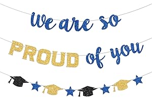 Blopee We Are So Proud of You Banner Prestrung Blue and Gold Graduation Banner Graduation Decorations Class of 2026 Congratul