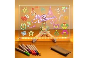 RWSEFK LED Note Board with Colors, Lighted Acrylic Dry Erase Board, Acrylic Message Board, Illuminated Note Board with Colors Notepad with Adjustable Stand and 7 Pens (7.9×7.9in)