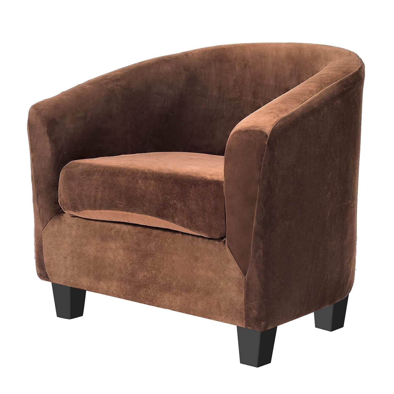 Photo 1 of Only Covers, 2 Pieces Velvet Tub Chair Covers with Cushion Cover, Removable Stretch Club Chair Slipcover for IKEA Tullsta, Armchair Furniture Protector for Living Room (Brown)