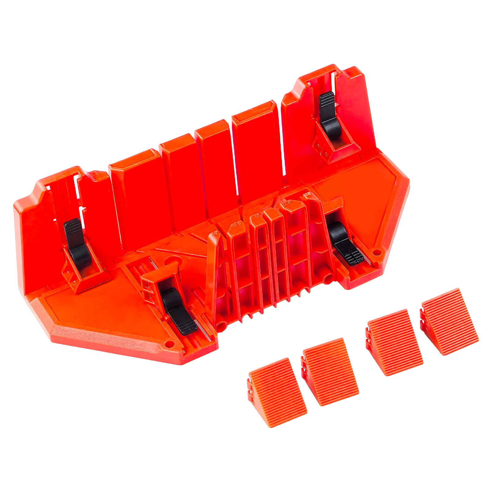 14 Inch Mitre Box, Plastic Saw Storage Miter Box with Clamp and 22.5°45°90 °Angle Slot Types, Woodworking Clamping Mitre Box for Home Decoration/Photo Frames/Architectural Working