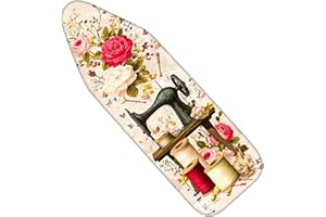Nuxovilar Ironing Board Cover and Pad with Vintage Sewing Machine and Flowers Pattern, 15x54 Inches Polyester - Iron Board Co