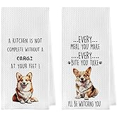 Geqtt Funny Corgi Dish Towels Set - Corgi Gift Waffle Weave Kitchen Towels, Dog Decorative Hand Tea Towels for Bathroom Kitchen (16×24 Inches Set of 2)
