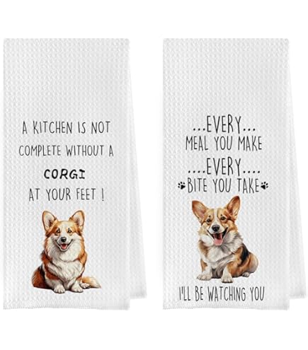 Chinoiserie Corgi Kitchen Towels - Floral Dog Decor Hand Towels 16x24 Inches For Corgi Lovers
