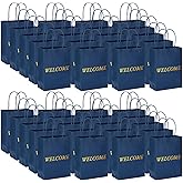 Jexine 100 Pcs Welcome Gift Bags 5.9 x 3.1 x 8.1 inches Kraft Paper Welcome Bags for Wedding, Hotel Guests, Church Visitors, Retail Shopping(Navy)