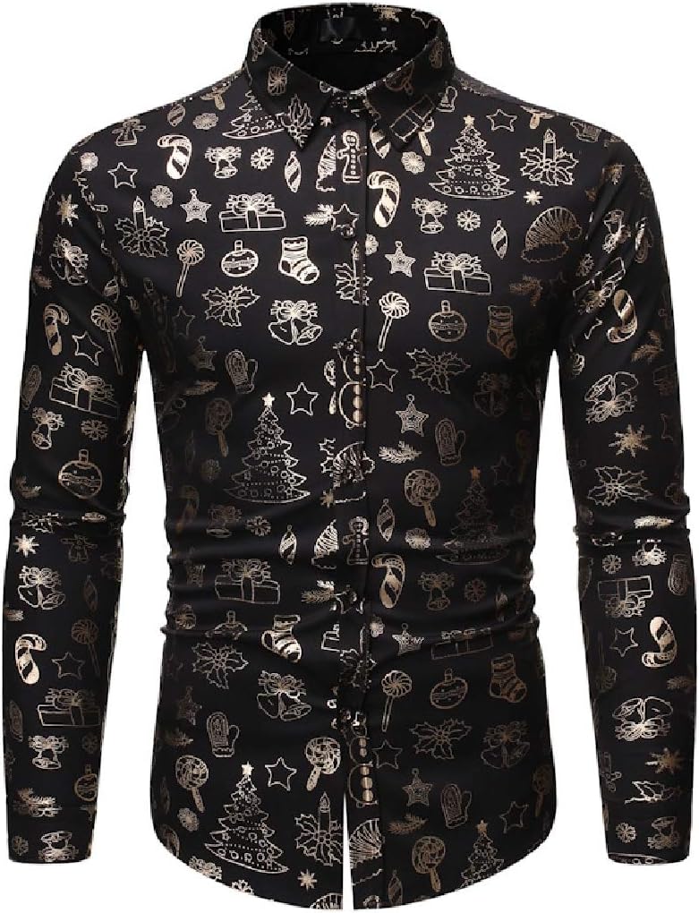 Casual Christmas Shirt Slim Long Sleeve Button Down Shirt