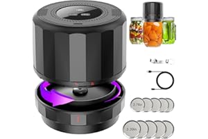 Bunyta Electric Mason Jar Vacuum Sealer Kit - 2000mAh Battery, Enhanced Motor, Wide & Regular Mouth Lids Compatible, Black - Ideal for Canning