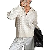 OYOANGLE Women's Graphic Half Zip Cable Knit Sweater Mock Neck Long Sleeve Jumper Tops