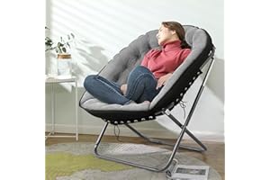 iw I WISH Saucer Chair for Adults,Folding Saucer Chair,Oversized Saucer Chair,Comfy Foldable Chair for Bedroom,Moon Chair，300 lbs (Grey)