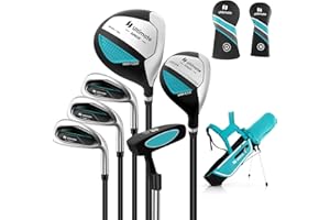 Tangkula 7 Pieces Junior Golf Club Set for Kids Age 11-13 Right Hand, Children’s Golf Clubs Set with #1 Driver & #4 Hybrid & #7/#9/#S Irons & Putter, Head Covers, Golf Stand Bag with Rain Hood