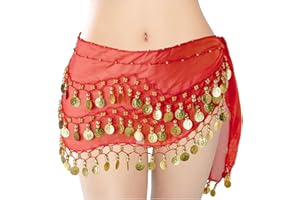 MOLFUJ Belly Dance Hip Scarf with 128 Gold Coins, Belly Dancer Belt Scarf Skirt for Women