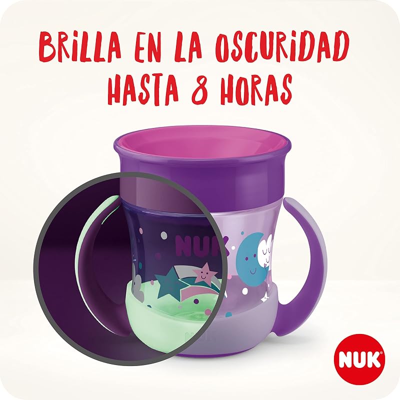 Mini Magic Cup Night taza para sorber | +6 meses | 160 ml | Borde a prueba de derrames de 360° para beber desde cualquier lado | Brilla en la oscuridad | Sin BPA | León (azul) | 2 unidades.