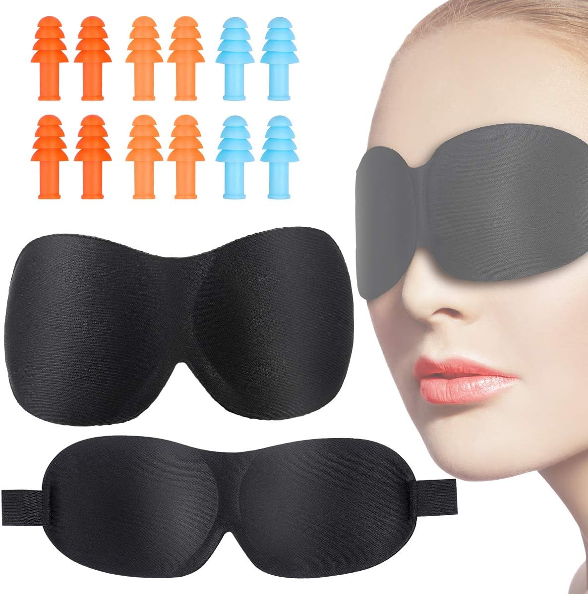 YANXU 2 Pairs Sleep Mask, 3D Contoured Blackout Eye Mask with 6 Pairs