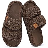 EverFoams Womens Fuzzy Open-toe Slippers Soft Comfy Memory Foam Indoor House Shoes