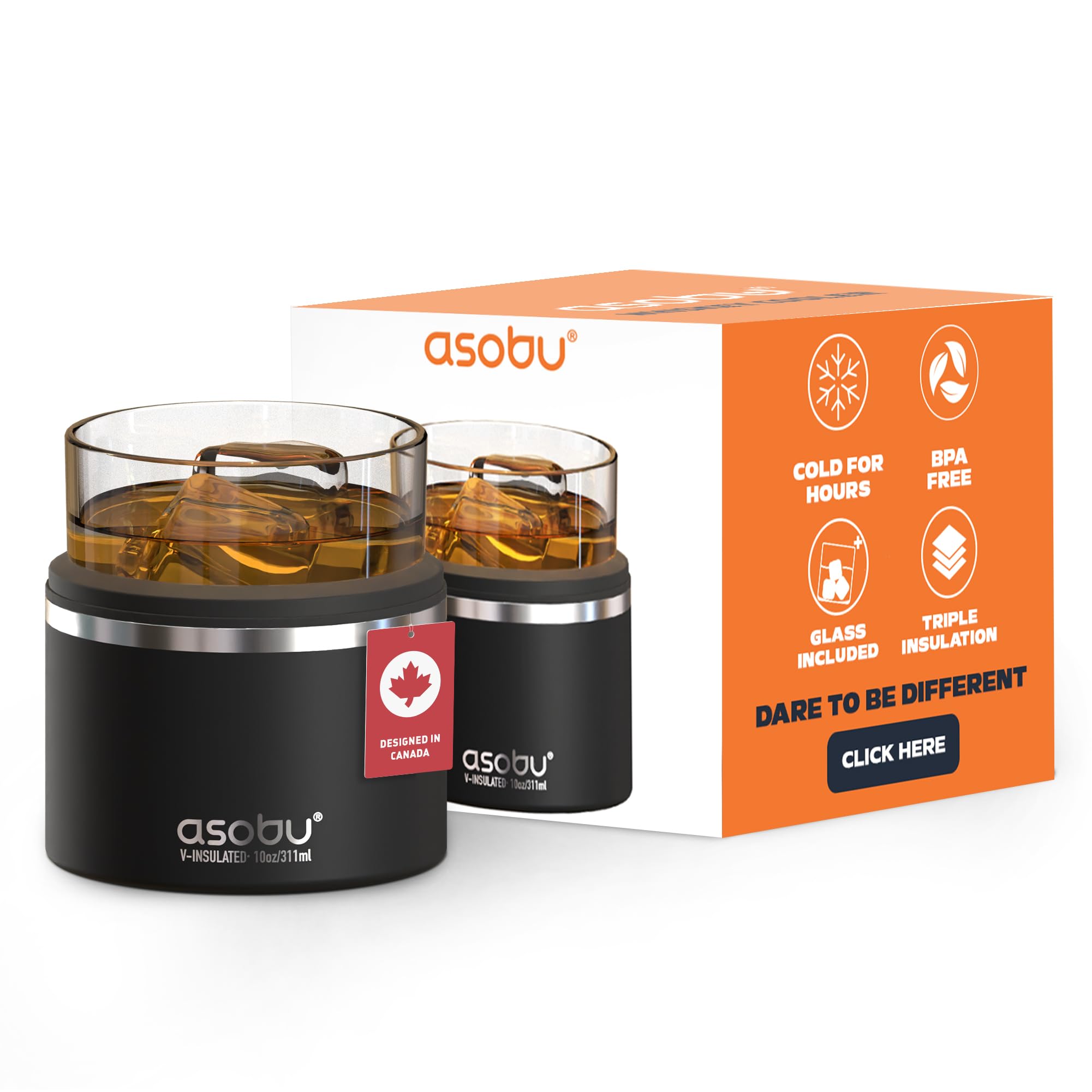 Photo 1 of asobu Whiskey Glass with Insulated Stainless Steel Sleeve, 10.5 ounces (Smoke)
