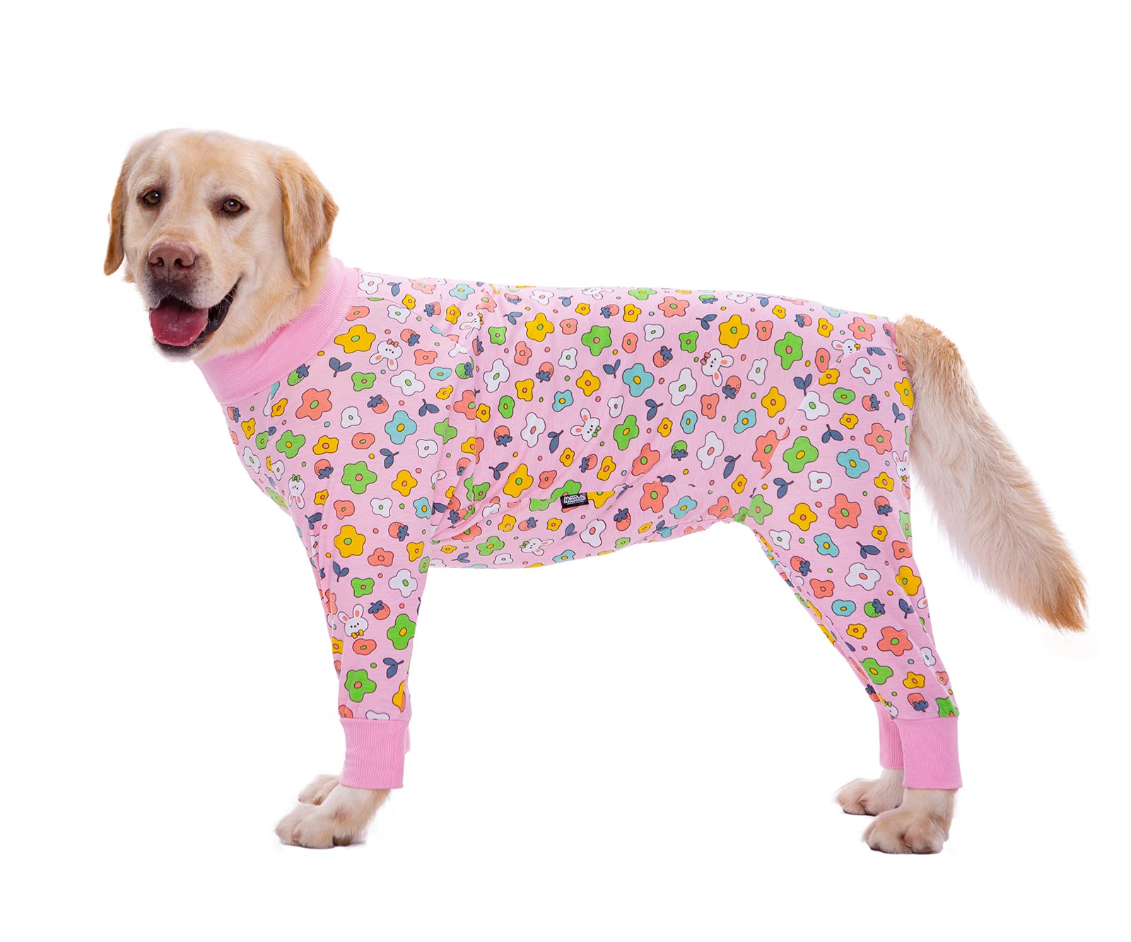 Dog Pajamas Jumpsuit for Medium Large Dogs Lightweight Cotton Dog Shirt Anti-Hair Onesies After Surgery Dogs Recovery Clothes_36(Pink Flowers) — image 1