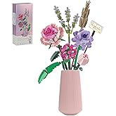 Chodia Flower Bouquet Building Blocks Sets for Adults Mini Pink Rose Lavender Botanical Toys Kits Valentines Mother's Day Birthday for Mom Women Her Girlfriends Kids 8+ 8-12 (393PCS)
