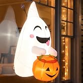 PARTY TELLER 4FT Halloween Inflatable Ghost Pumpkin, Blow Up Windows Decor | Built-in bright LEDs, weather-resistant, quick setup, indoor & outdoor use. Front/bay/entry/porch windows, wall hanging decor