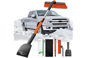 Zanch 2025 Upgrade Extendable 3-in-1 Car Snow Brush and Ice Scraper [45" Extendable Handle] with 360° Rotating Brush Head for Car Windshield Clear Snow, Ice and Frost, for All Cars/Truck/SUV