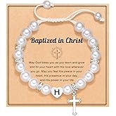 UNGENT THEM Initial Heart Cross Charm Bracelet for Girls, Baptism First Communion Easter Confirmation Gifts for Girls Teens
