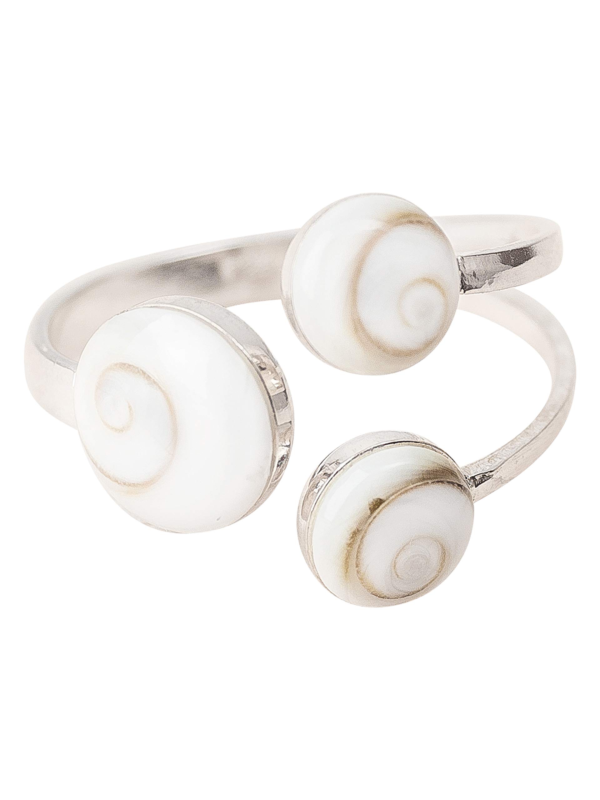 925 Sterling Silver Ring for Women with Shiva Eye | Santa Lucia Stone | Natural Sea Shell Handmade | Adjustable, Hypoallergenic and Nickel-Free