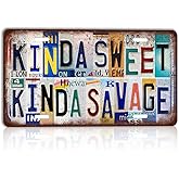 CHCdecor Vintage Kinda Sweet Kinda Savage Wall Decor License Plate Metal Sign Tin Signs,12x6 Inch Aluminum