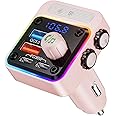 Nulaxy 54W Bluetooth 5.3 Car Adapter with 4 Charging Ports [PD 36W & QC3.0 18W], Wireless Radio FM Transmitter with Deep Bass Player & 5 Colors LED Backlit, Hands-Free Calling - Pink