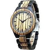 MISHIKG Men's Wooden Watch Lightweight Analog Handmade Quartz Wood Wrist Watches Case Diameter 45MM