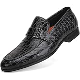 Men's Classic Leather Penny Loafers, Crocodile Printed Business Dress Slip on Loafer Shoes for Mens