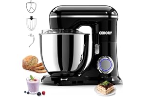 CEBORY 3-IN-1 Electric Stand Mixer, 6.5QT Bowl 660W 10-Speed Kitchen Mixer, Household Food Mixers include Dough Hook, Beater and Whisk, Bread Cake Mixer for Baking and Most Home Cooks, Black