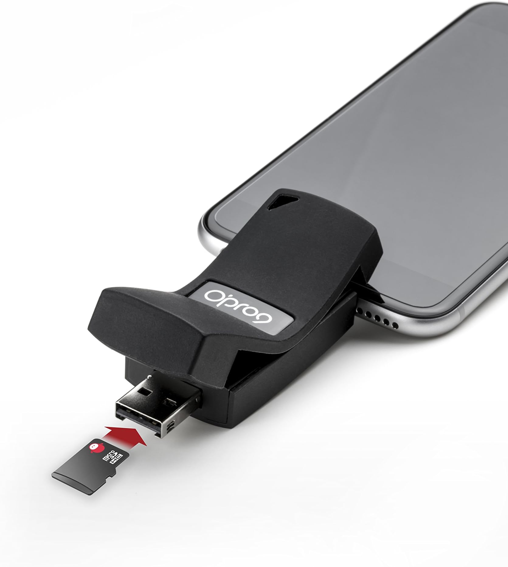 [Apple MFi Certified] Opro9 iSafeFile G2 iOS Card Reader USB Flash Drive for iPhone/iPad & Mac/PC with ultra high-speed dual storage file encryption Black - with 16G MicroSD Card