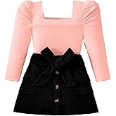 Hihosdor Toddler Girl Outfits Square Neck Puff Sleeve Top Skirt Set Fall Winter Clothes for Girls 2-7 Years