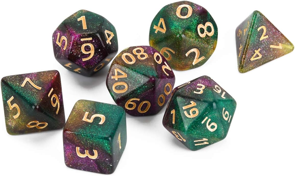 FLASHOWL DND Dice Set 3 Colors Dice Set D&D Milky Way Game Dices DND Dice Starry Sky Dice Dungeons and Dragons Dice MTG, RPG Dices Set Multicolored Dice, 7 Pieces