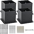 AXWHYS 6x6 Post Base 4 Pcs, (Inner Size 5.6x5.6) Post Anchors, 13GA Thick Solid Steel & Black Powder Coated,Deck Post Brackets Support Deck Base Plate Pergola Brackets Fence Kit
