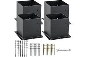 AXWHYS 6x6 Post Base 4 Pcs, (Inner Size 5.6x5.6) Post Anchors, 13GA Thick Solid Steel & Black Powder Coated,Deck Post Brackets Support Deck Base Plate Pergola Brackets Fence Kit