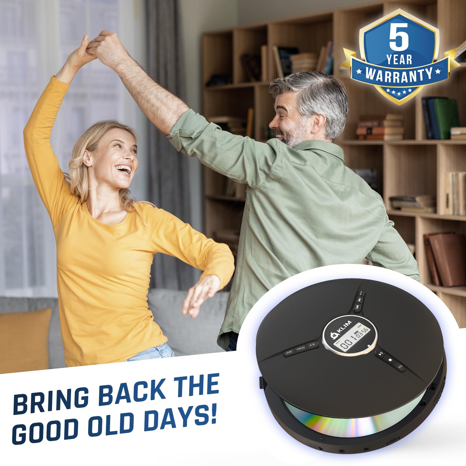 KLIM Discman with Headphones - Portable CD Player with Headphones - Compatible w/CDR, CDRW, MP3 - Compact Mini CD Player - Black - New Version