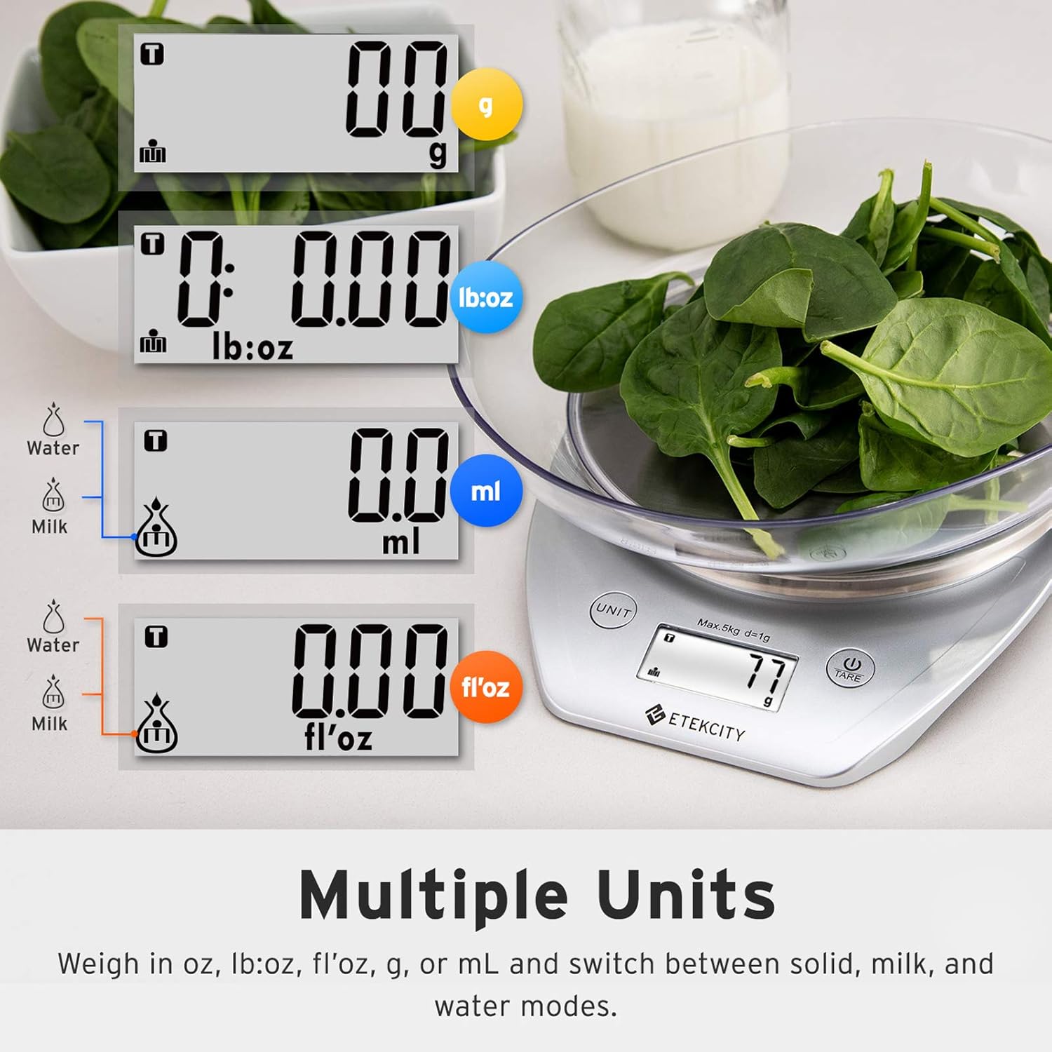 Etekcity 0.1g Food Scale with Bowl Digital Kitchen Weight Grams and Ounces for Cooking and Baking, Large Backlit Display, Silver/Stainless Steel: Kitchen & Dining